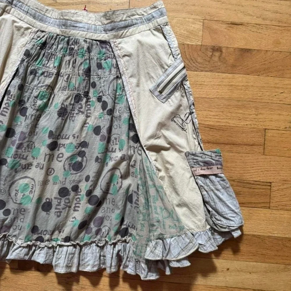 Y2K Desigual Ruffle Skirt Women's Size Small Polka Dot Pocket Gorpcore Fairy - Picture 7 of 8